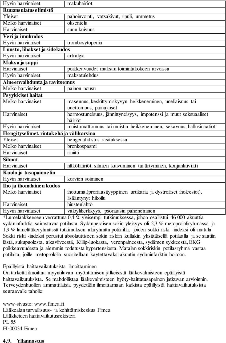 nousu Psyykkiset haitat Melko harvinaiset masennus, keskittymiskyvyn heikkeneminen, uneliaisuus tai unettomuus, painajaiset hermostuneisuus, jännittyneisyys, impotenssi ja muut seksuaaliset häiriöt