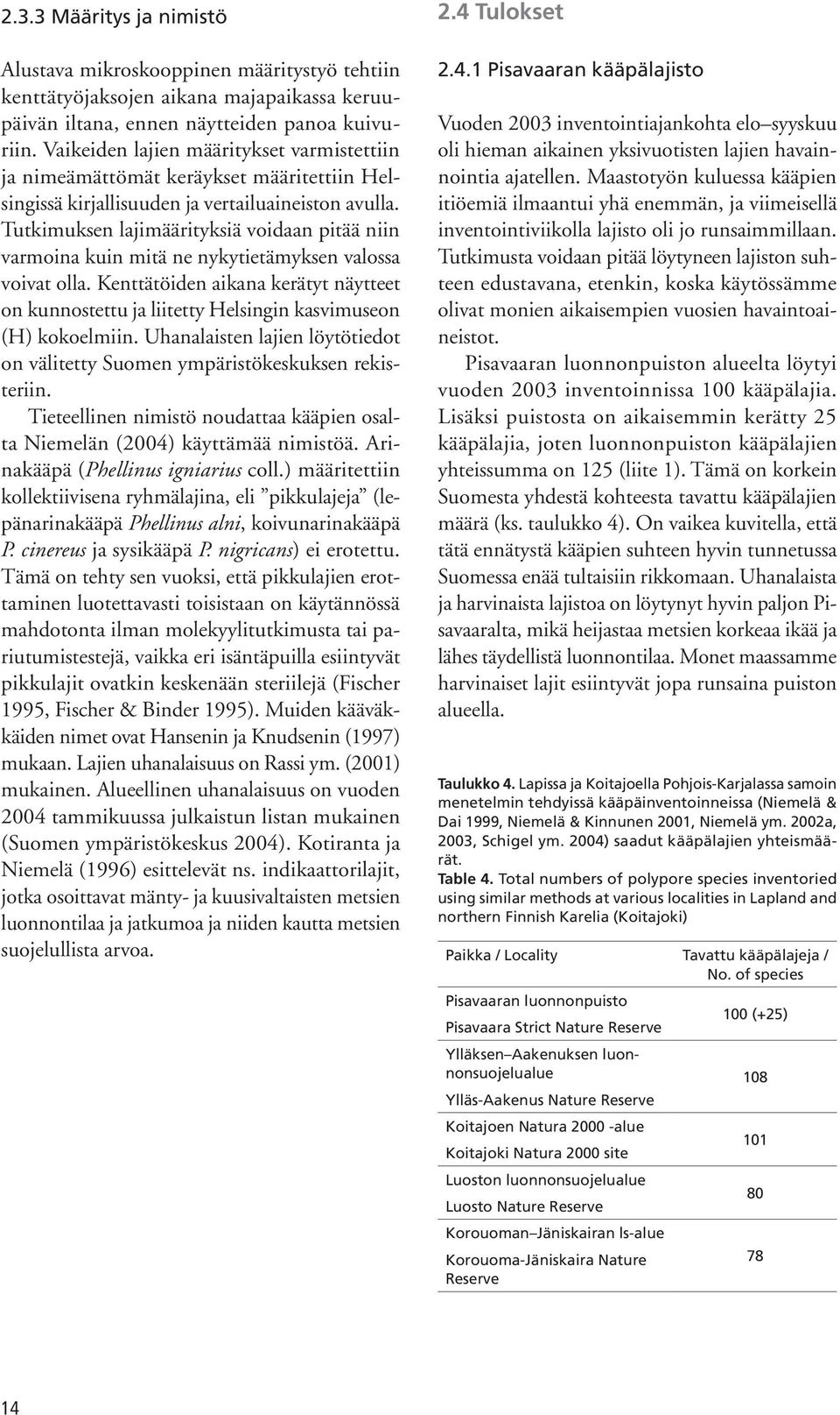Tutkimuksen lajimäärityksiä voidaan pitää niin varmoina kuin mitä ne nykytietämyksen valossa voivat olla.
