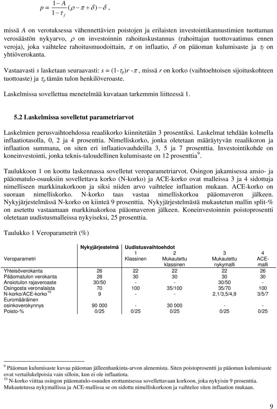 Vastaavasti s lasketaan seuraavasti: s = (1-τ p )r -π, missä r on korko (vaihtoehtoisen sijoituskohteen tuottoaste) ja τ p tämän tulon henkilöveroaste.