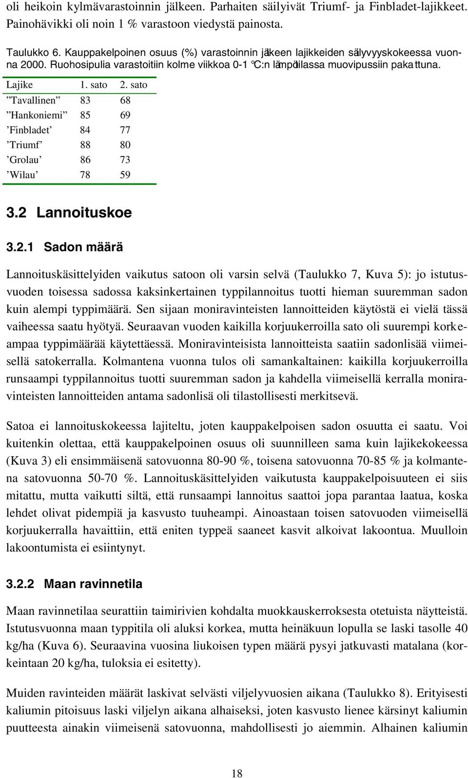 sato Tavallinen 83 68 Hankoniemi 85 69 Finbladet 84 77 Triumf 88 80 Grolau 86 73 Wilau 78 59 3.2 