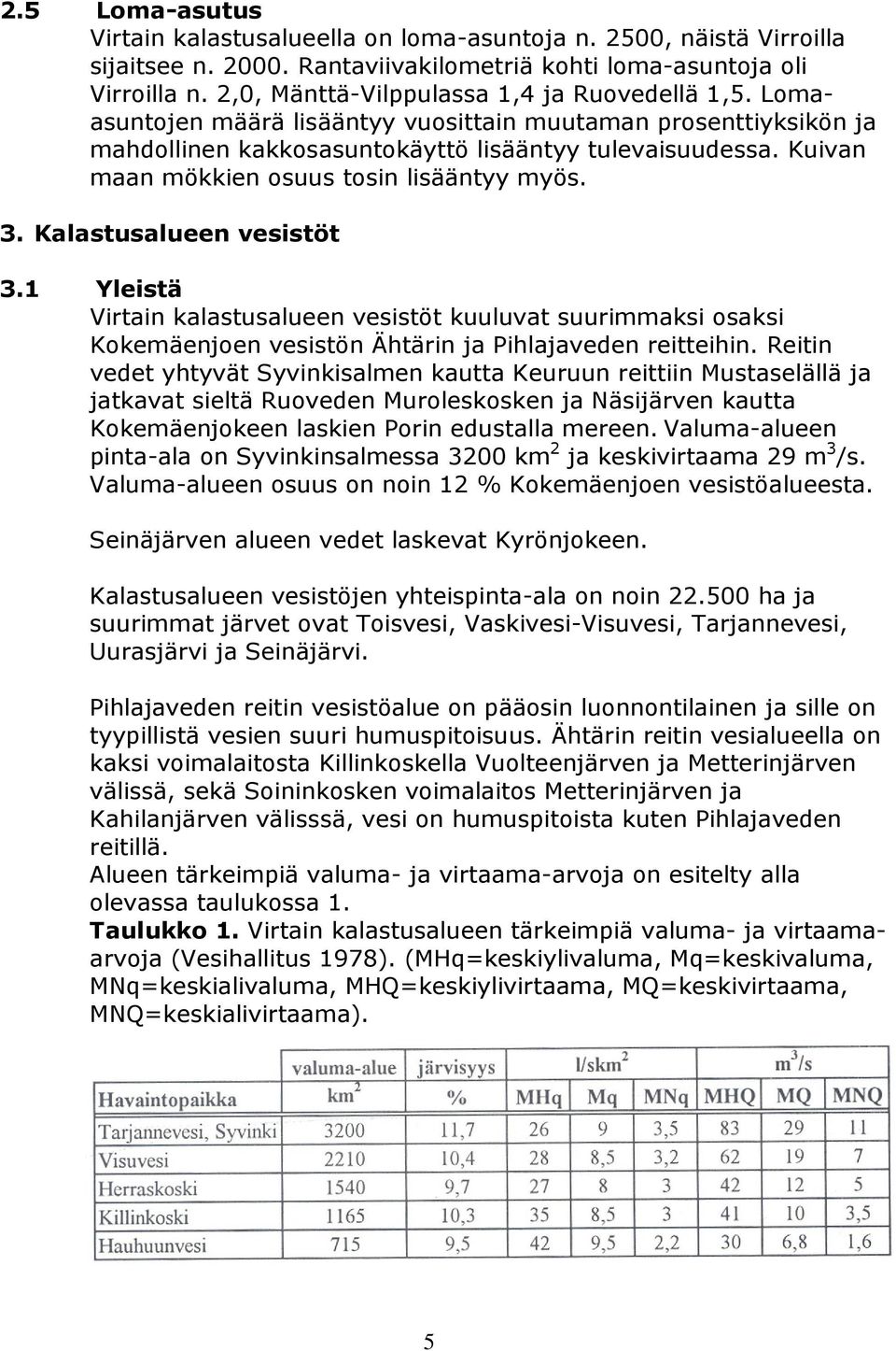 Kuivan maan mökkien osuus tosin lisääntyy myös. 3. Kalastusalueen vesistöt 3.