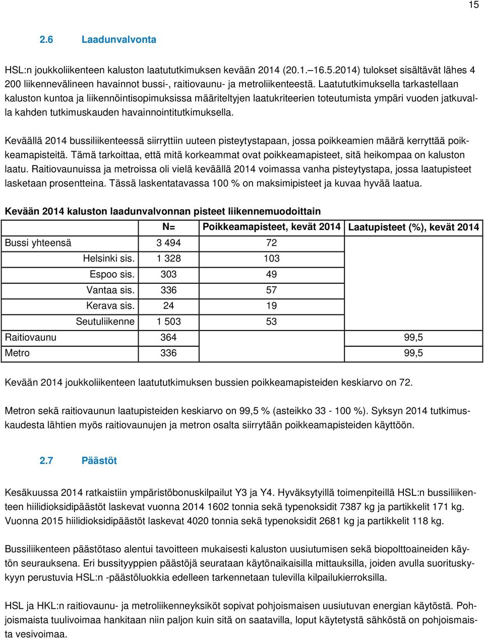 Keväällä 2014 bussiliikenteessä siirryttiin uuteen pisteytystapaan, jossa poikkeamien määrä kerryttää poikkeamapisteitä.