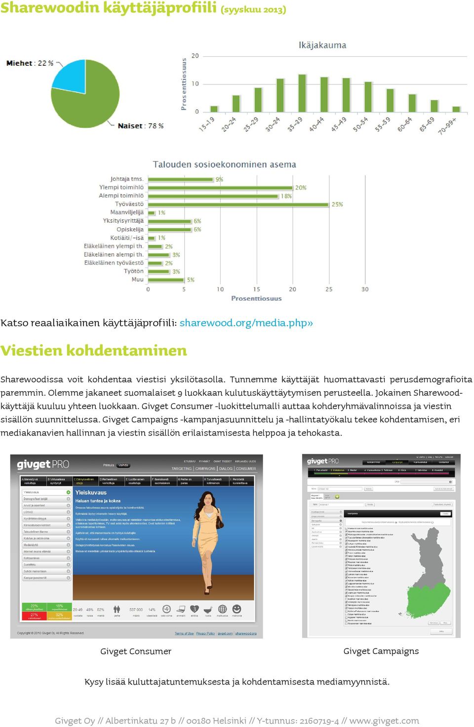 Jokainen Sharewoodkäyttäjä kuuluu yhteen luokkaan. Givget Consumer -luokittelumalli auttaa kohderyhmävalinnoissa ja viestin sisällön suunnittelussa.