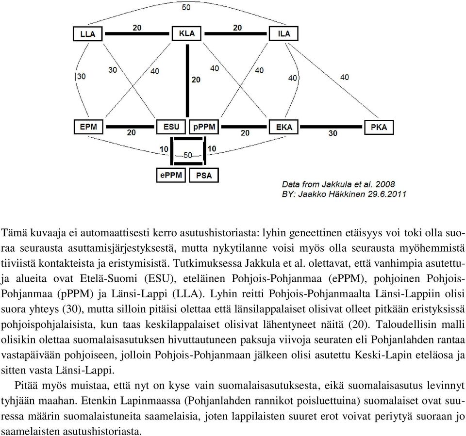 olettavat, että vanhimpia asutettuja alueita ovat Etelä-Suomi (ESU), eteläinen Pohjois-Pohjanmaa (eppm), pohjoinen Pohjois- Pohjanmaa (pppm) ja Länsi-Lappi (LLA).