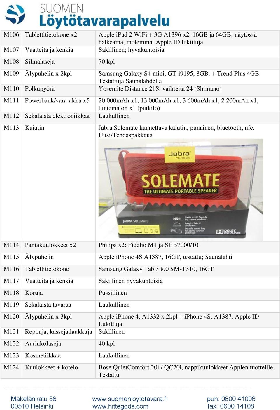 Testattuja Saunalahdella Yosemite Distance 21S, vaihteita 24 (Shimano) M111 Powerbank/vara-akku x5 20 000mAh x1, 13 000mAh x1, 3 600mAh x1, 2 200mAh x1, tuntematon x1 (putkilo) M112 Sekalaista