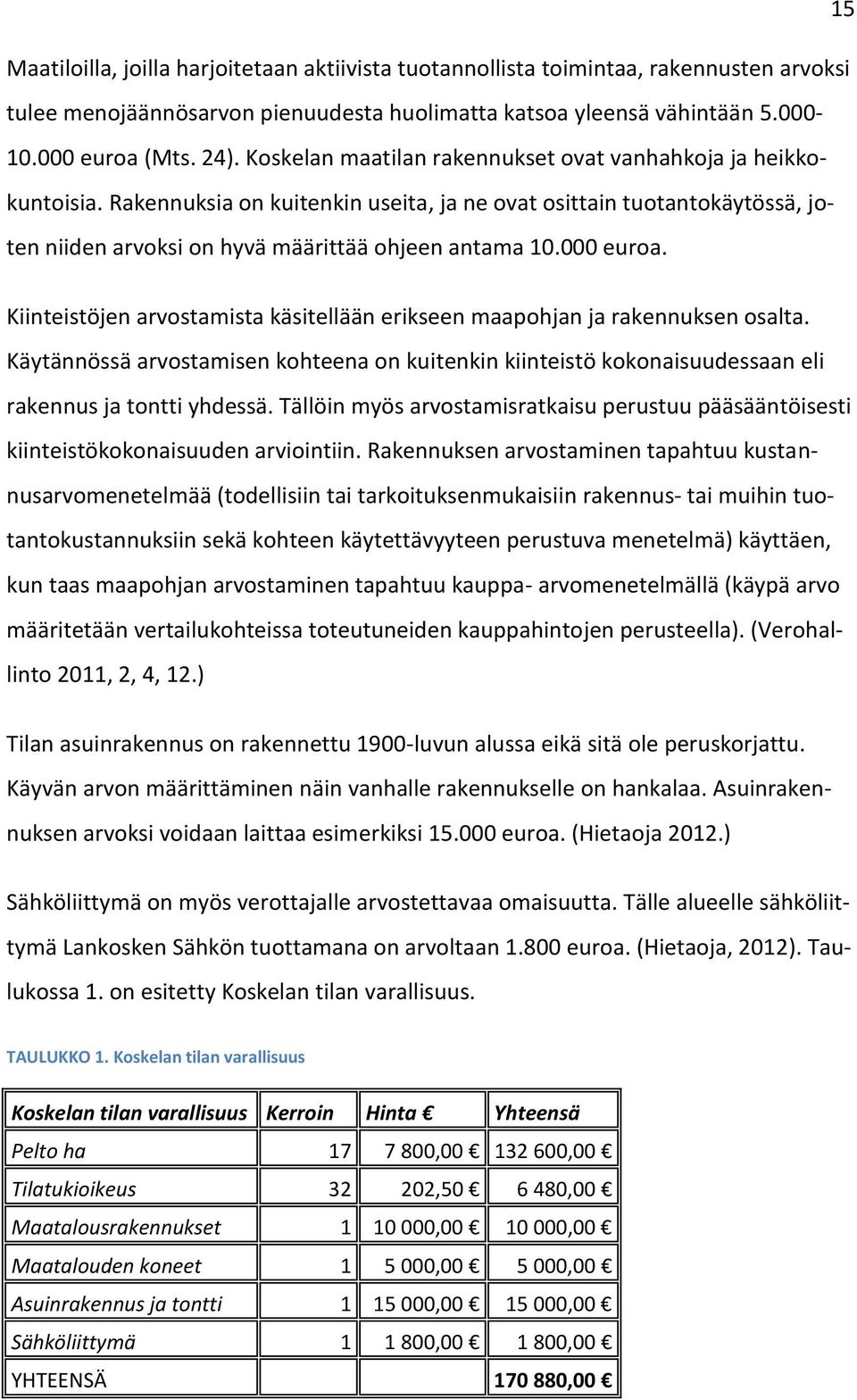 000 euroa. Kiinteistöjen arvostamista käsitellään erikseen maapohjan ja rakennuksen osalta. Käytännössä arvostamisen kohteena on kuitenkin kiinteistö kokonaisuudessaan eli rakennus ja tontti yhdessä.