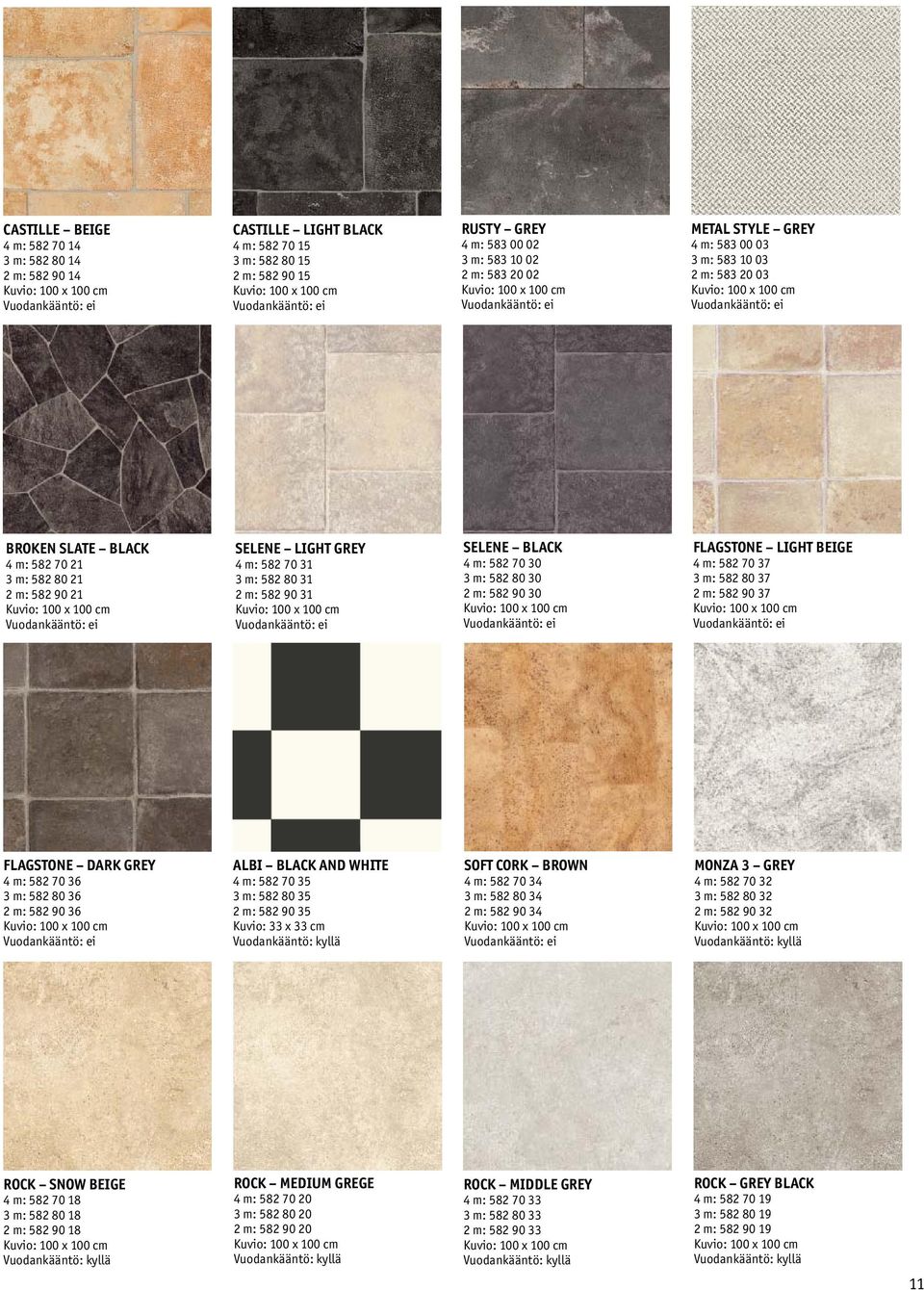 3 m: 582 80 30 2 m: 582 90 30 FLAGSTONE LIGHT BEIGE 4 m: 582 70 37 3 m: 582 80 37 2 m: 582 90 37 FLAGSTONE DARK GREY 4 m: 582 70 36 3 m: 582 80 36 2 m: 582 90 36 ALBI BLACK AND WHITE 4 m: 582 70 35 3