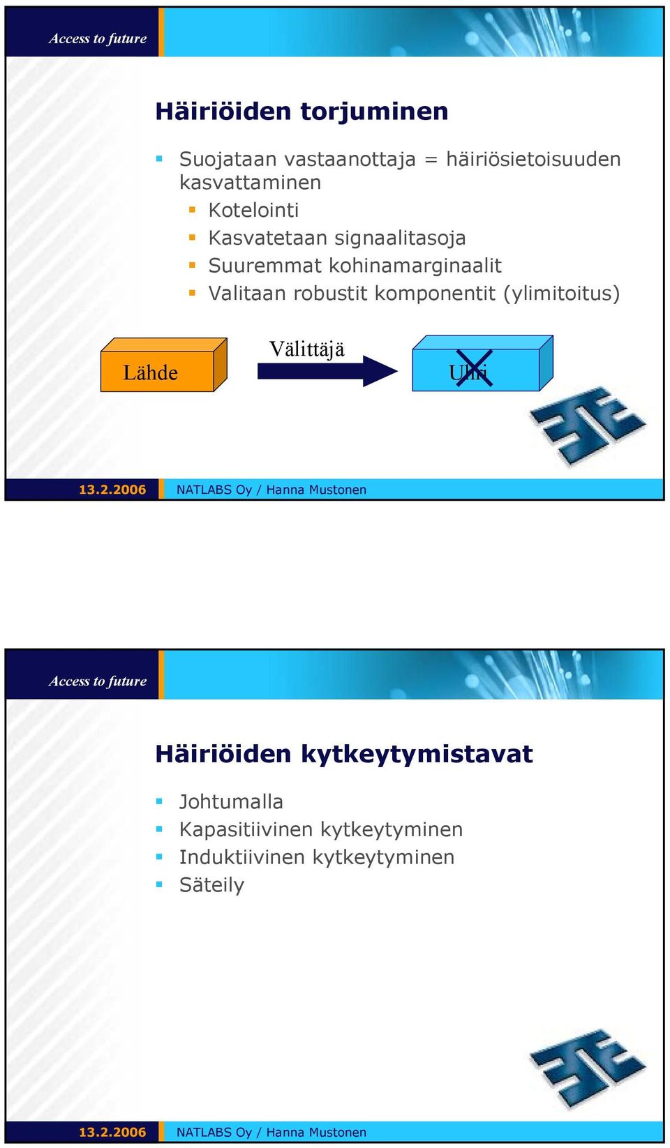 kohinamarginaalit Valitaan robustit komponentit (ylimitoitus) Välittäjä Uhri