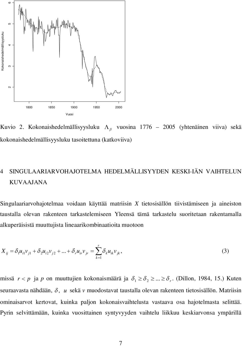 Singulaariarvohajoelmaa voidaan käyää mariisin X ieosisällön iivisämiseen ja aineison ausalla olevan rakeneen arkaselemiseen Yleensä ämä arkaselu suorieaan rakenamalla alkuperäisisä muuujisa