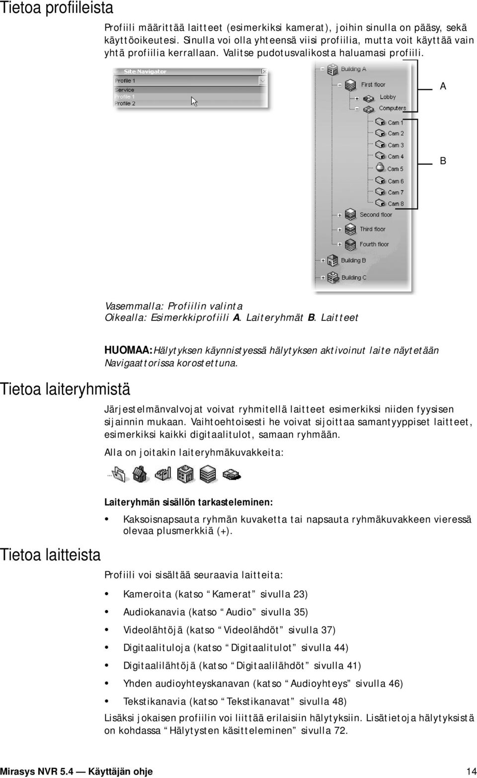 A B Vasemmalla: Profiilin valinta Oikealla: Esimerkkiprofiili A. Laiteryhmät B.