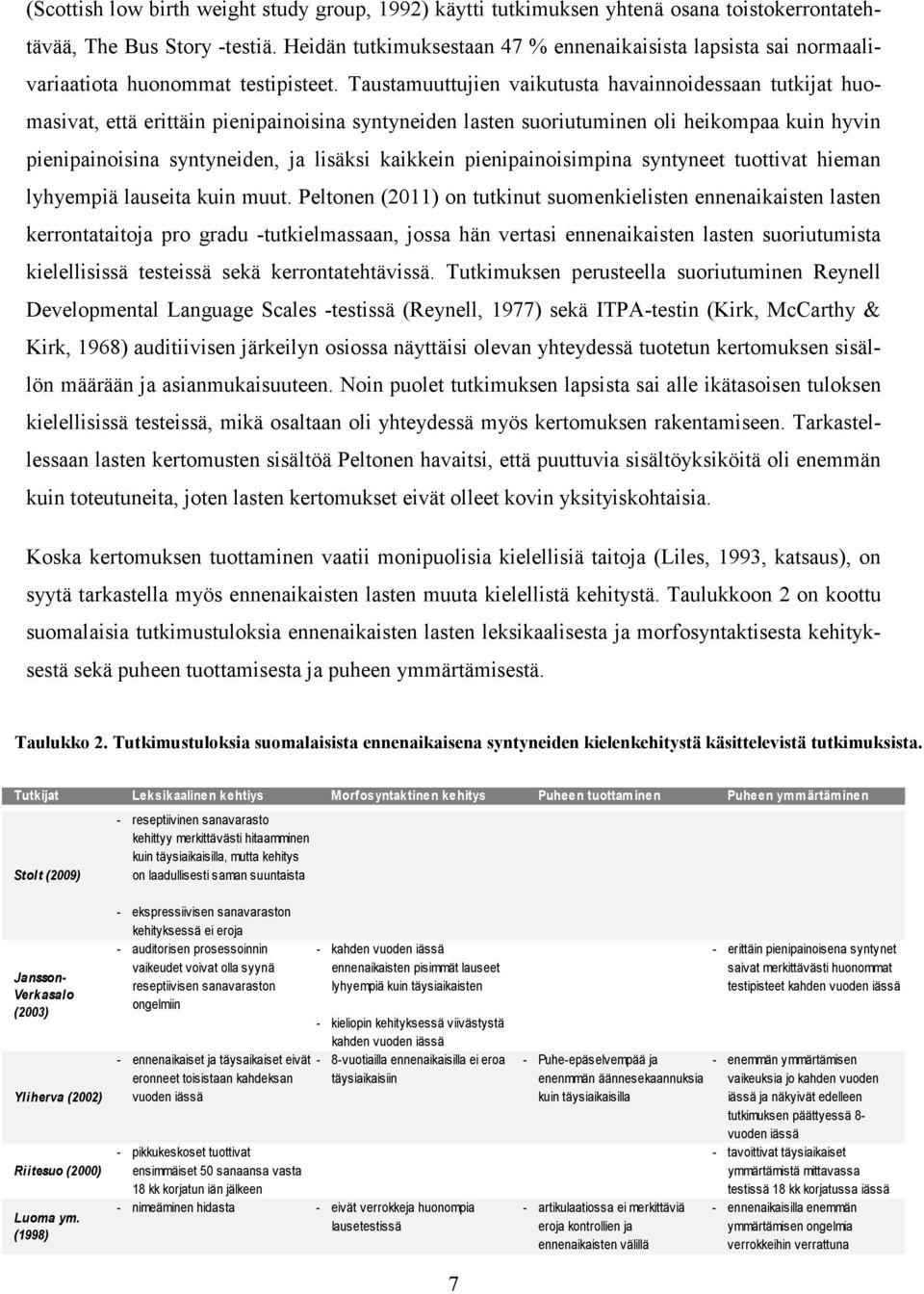 Taustamuuttujien vaikutusta havainnoidessaan tutkijat huomasivat, että erittäin pienipainoisina syntyneiden lasten suoriutuminen oli heikompaa kuin hyvin pienipainoisina syntyneiden, ja lisäksi