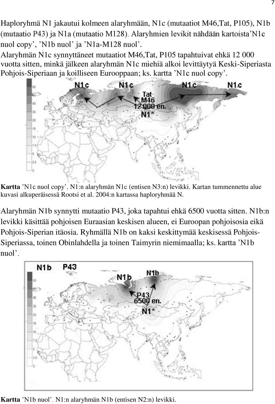 Eurooppaan; ks. kartta N1c nuol copy. Kartta N1c nuol copy. N1:n alaryhmän N1c (entisen N3:n) levikki. Kartan tummennettu alue kuvasi alkuperäisessä Rootsi et al. 2004:n kartassa haploryhmää N.