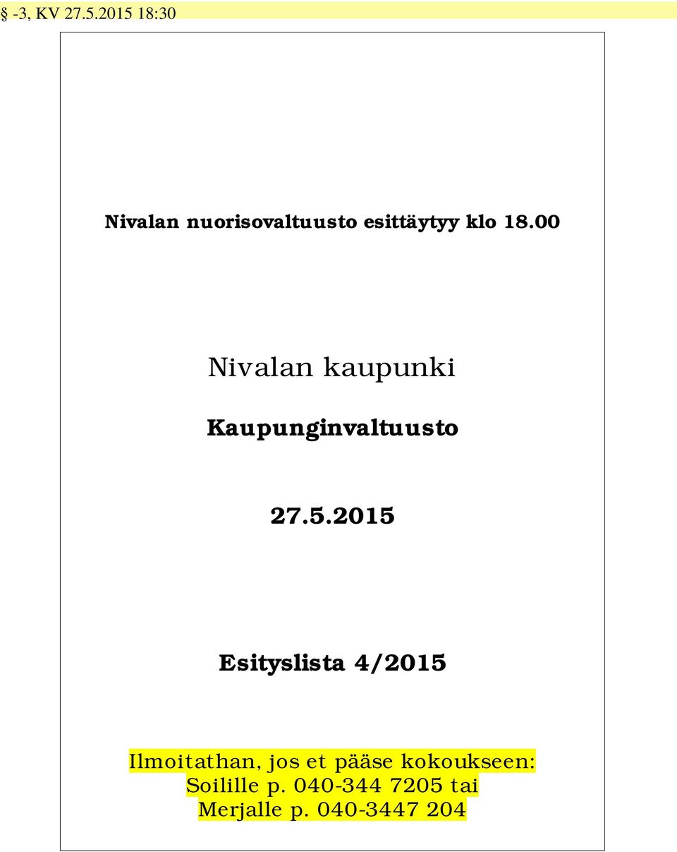 00 Nivalan kaupunki Kaupunginvaltuusto 27.5.