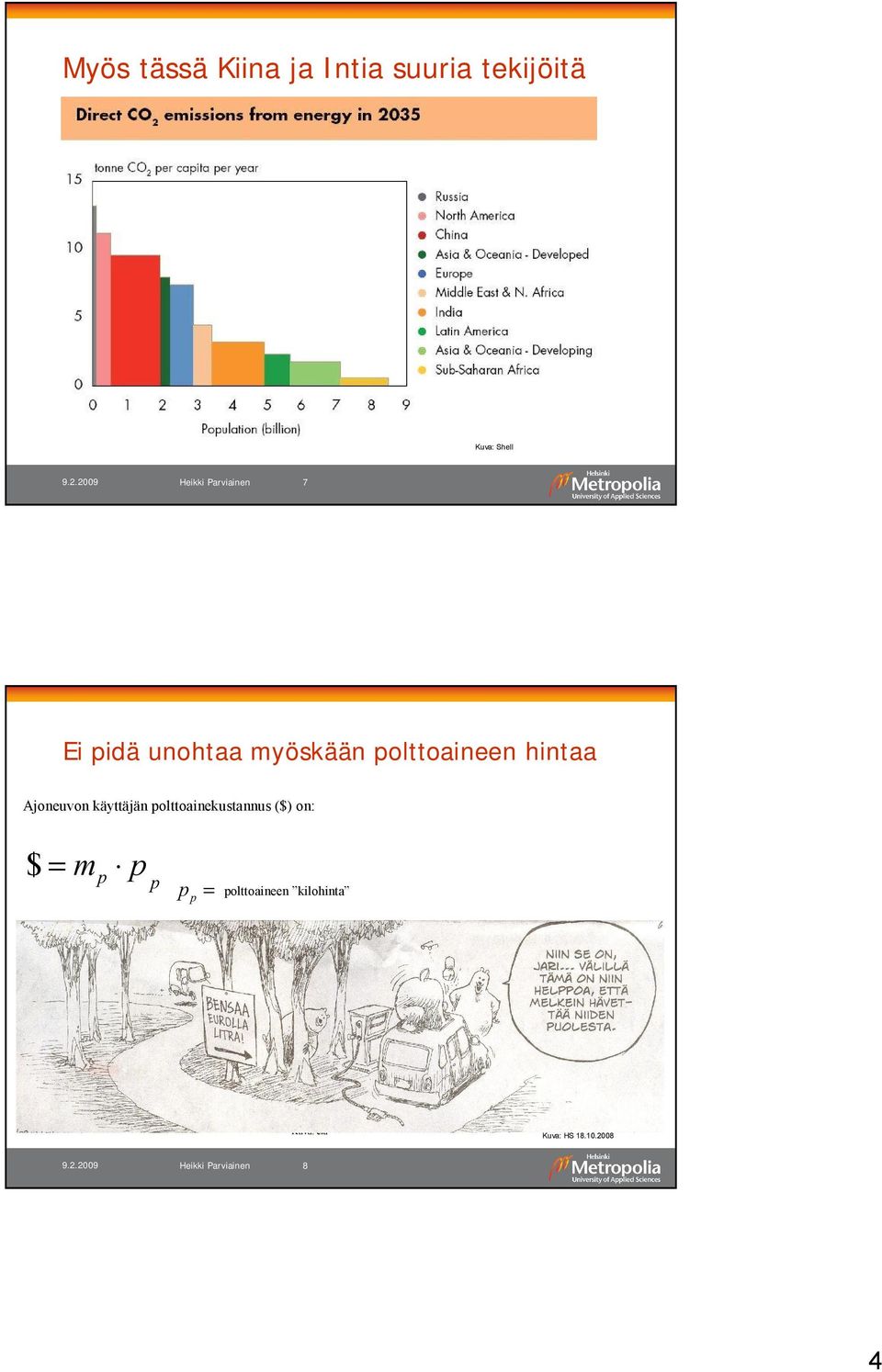 Ajoneuvon käyttäjän polttoainekustannus ($) on: $ = mp p p p p =