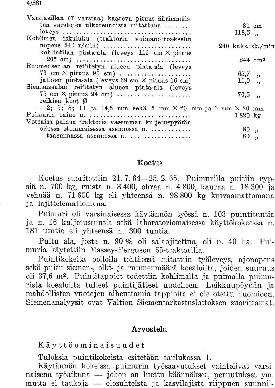 /min kohlintilan pinta-ala (leveys 119 cm X pituus 205 cm) 244 dm2 Ruumenseula,n rei'itetyn alueen pinta-ala (leveys 73 cm X pituus 90 cm) 65,7 jatkaen pinta-ala (leveys 69 cm X pituus 16 cm) 11,0