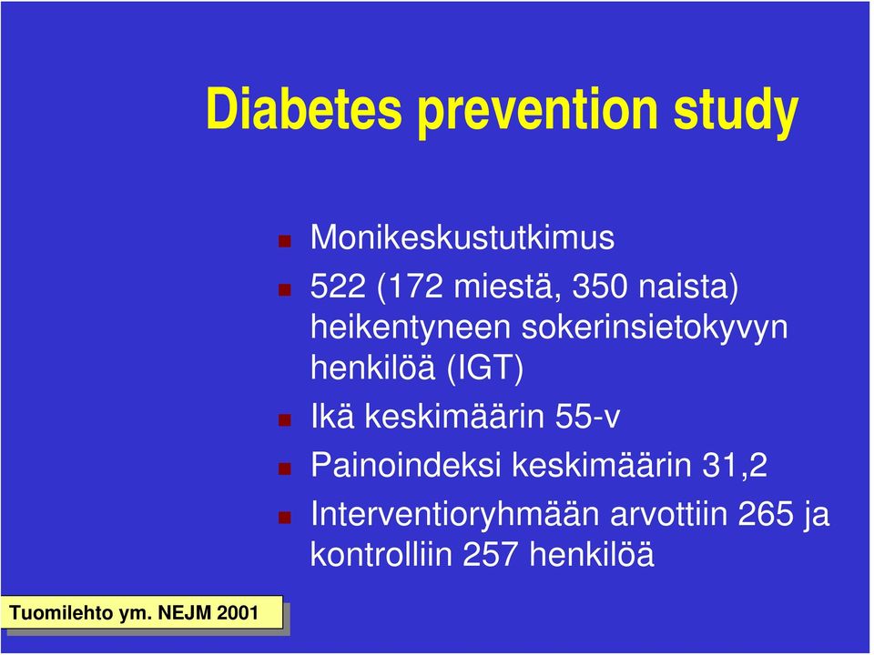 55-v Painoindeksi keskimäärin 31,2 Interventioryhmään arvottiin 265 ja