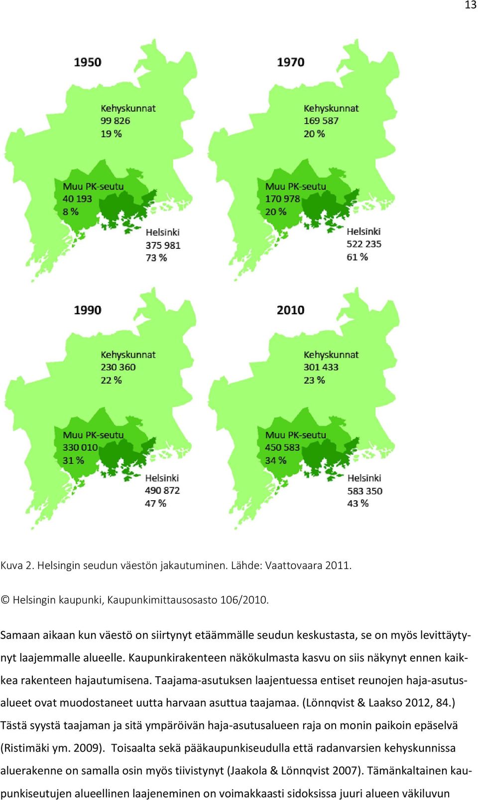 Kaupunkirakenteen näkökulmasta kasvu on siis näkynyt ennen kaikkea rakenteen hajautumisena.