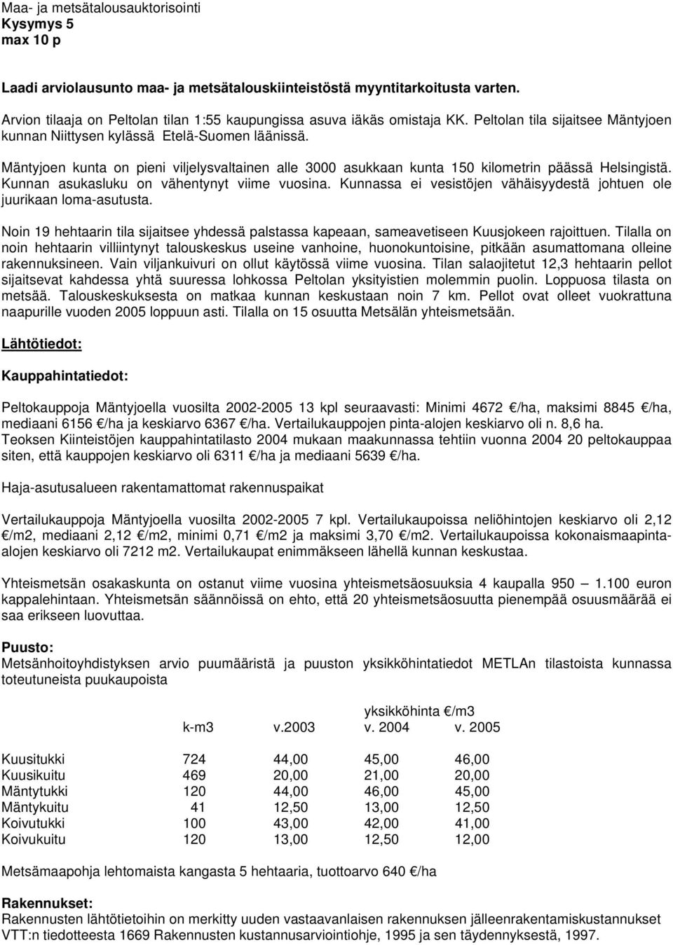 Mäntyjoen kunta on pieni viljelysvaltainen alle 3000 asukkaan kunta 150 kilometrin päässä Helsingistä. Kunnan asukasluku on vähentynyt viime vuosina.