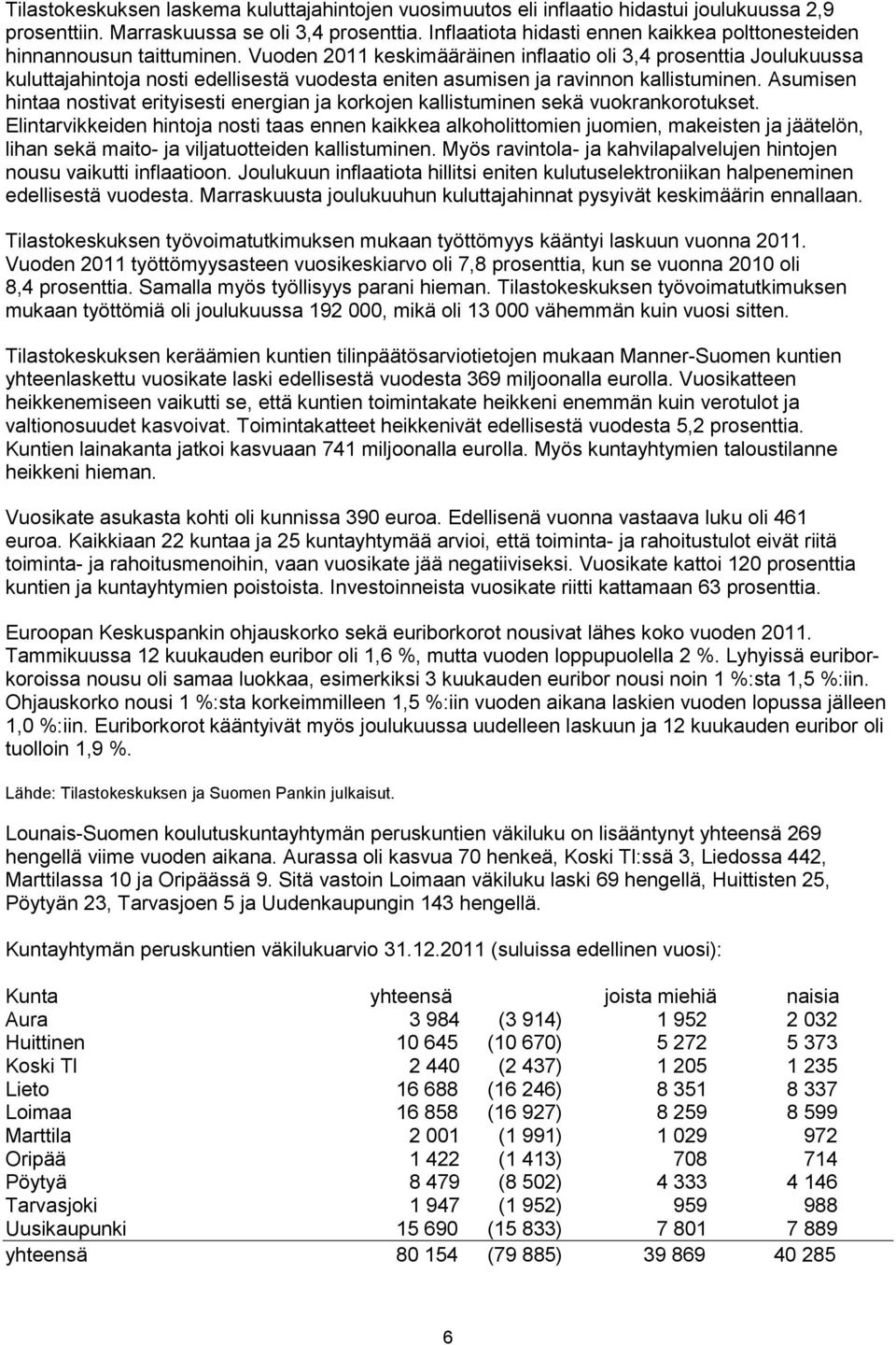 Vuoden 2011 keskimääräinen inflaatio oli 3,4 prosenttia Joulukuussa kuluttajahintoja nosti edellisestä vuodesta eniten asumisen ja ravinnon kallistuminen.