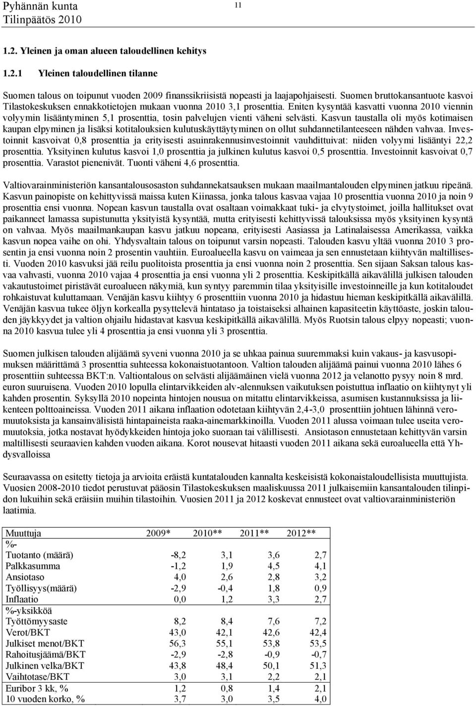 Eniten kysyntää kasvatti vuonna 2010 viennin volyymin lisääntyminen 5,1 prosenttia, tosin palvelujen vienti väheni selvästi.