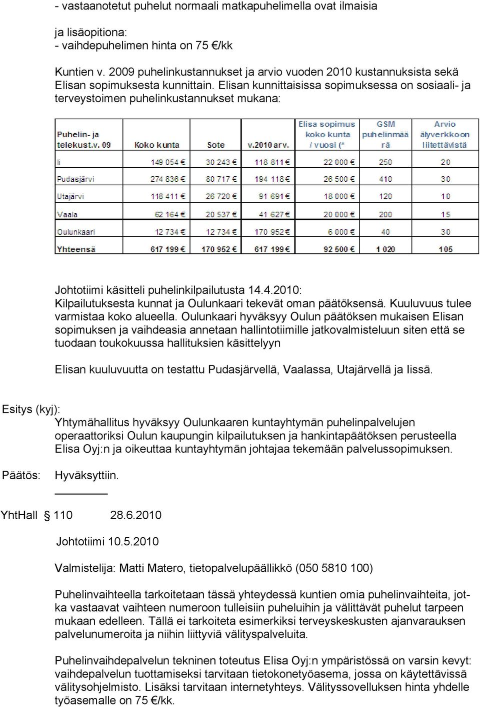 Elisan kunnittaisissa sopimuksessa on sosiaali- ja terveystoimen puhelinkustannukset mukana: Johtotiimi käsitteli puhelinkilpailutusta 14.