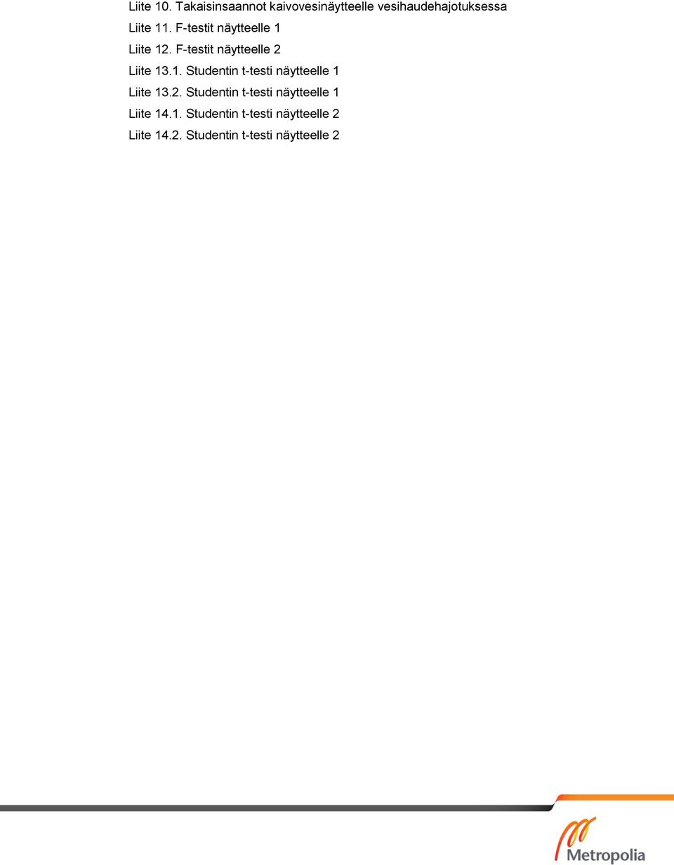 F-testit näytteelle 1 Liite 12. F-testit näytteelle 2 Liite 13.1. Studentin t-testi näytteelle 1 Liite 13.