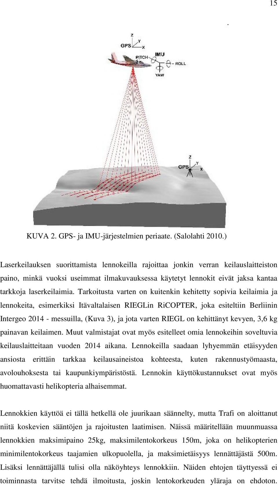 Tarkoitusta varten on kuitenkin kehitetty sopivia keilaimia ja lennokeita, esimerkiksi Itävaltalaisen RIEGLin RiCOPTER, joka esiteltiin Berliinin Intergeo 2014 - messuilla, (Kuva 3), ja jota varten