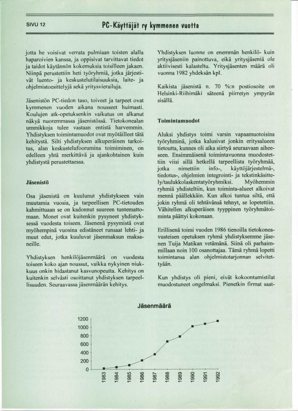 Jaseniston PC-tiedon taso, toiveet ja tarpeet ovat kymmenen vuoden aikana nousseet huimasti. Koulujen atk-opetuksenkin vaikutus on alkanut nakya nuoremmassa jasenistossa.