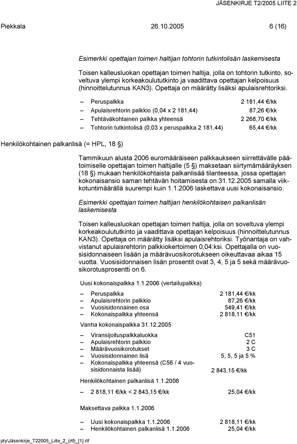soveltuva ylempi korkeakoulututkinto ja vaadittava opettajan kelpoisuus (hinnoittelutunnus KAN3). Opettaja on määrätty lisäksi apulaisrehtoriksi.