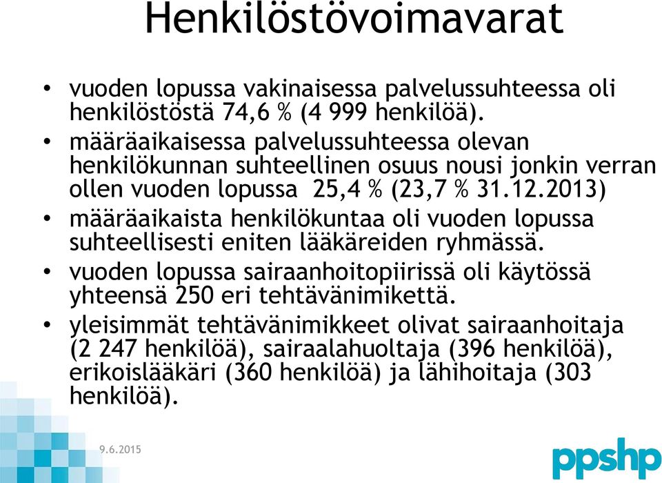 2013) määräaikaista henkilökuntaa oli vuoden lopussa suhteellisesti eniten lääkäreiden ryhmässä.
