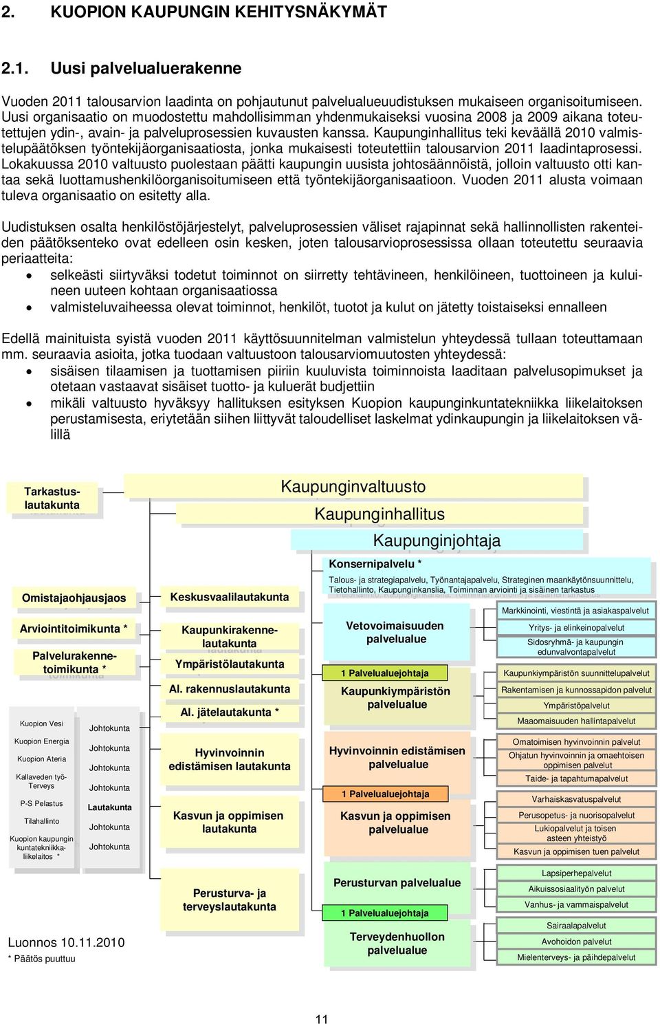 Kaupunginhallitus teki keväällä 2010 valmistelupäätöksen työntekijäorganisaatiosta, jonka mukaisesti toteutettiin talousarvion 2011 laadintaprosessi.