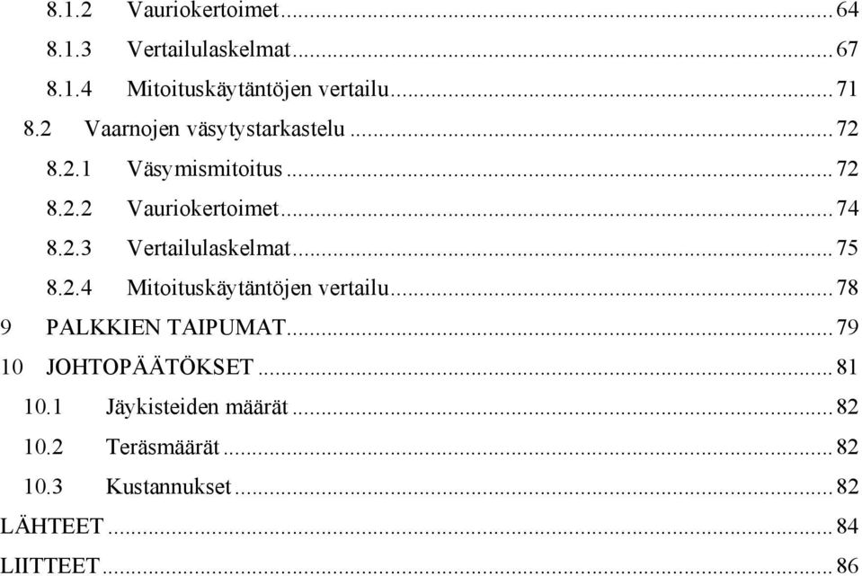 .. 75 8.2.4 Mitoituskäytäntöjen vertailu... 78 9 PALKKIEN TAIPUMAT... 79 10 JOHTOPÄÄTÖKSET... 81 10.