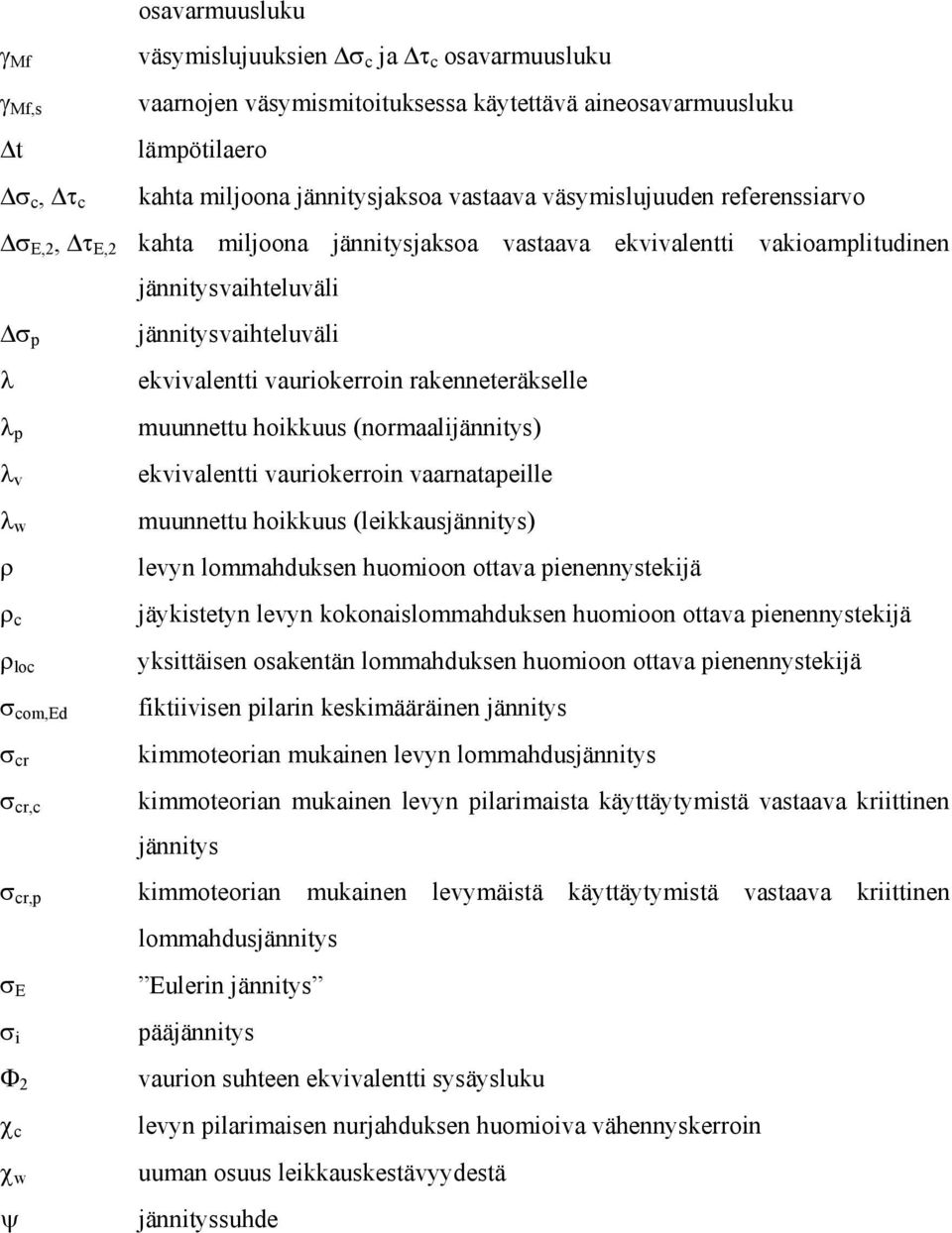 rakenneteräkselle λ p λ v λ w ρ ρ c ρ loc σ com,ed σ cr σ cr,c muunnettu hoikkuus (normaalijännitys) ekvivalentti vauriokerroin vaarnatapeille muunnettu hoikkuus (leikkausjännitys) levyn lommahduksen