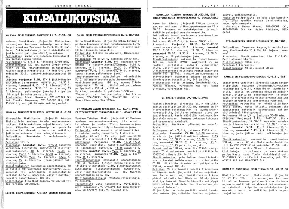 KiLpai Lu on 5-kierroksinen ja parit määrätään vajaakierroskilpailujen sääntöjen mukaan. Pelipaikka: Vanha kirjastotalo KeskustoriL La, Vanhan kirkon takana.