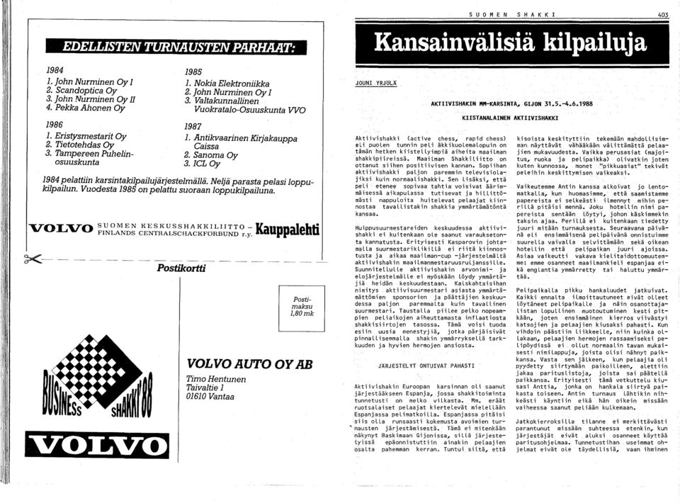 ICL Oy 1~84 pelattiin karsintakilpailujärjestelmällä. Neljä parasta pelasi loppukilpailun. Vuodesta 1985 on pelattu suoraan loppukilpailuna.