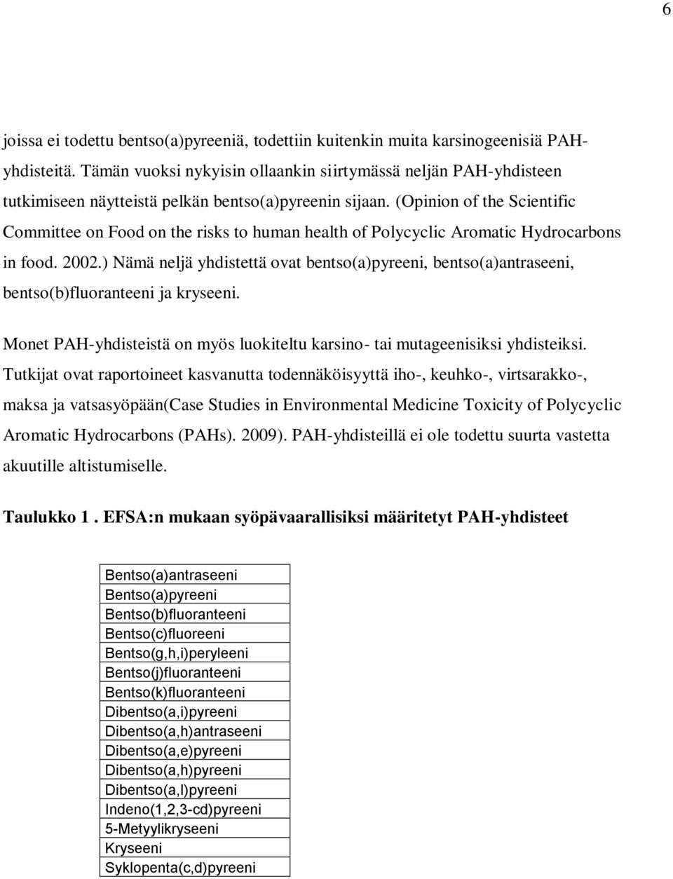 (Opinion of the Scientific Committee on Food on the risks to human health of Polycyclic Aromatic Hydrocarbons in food. 2002.
