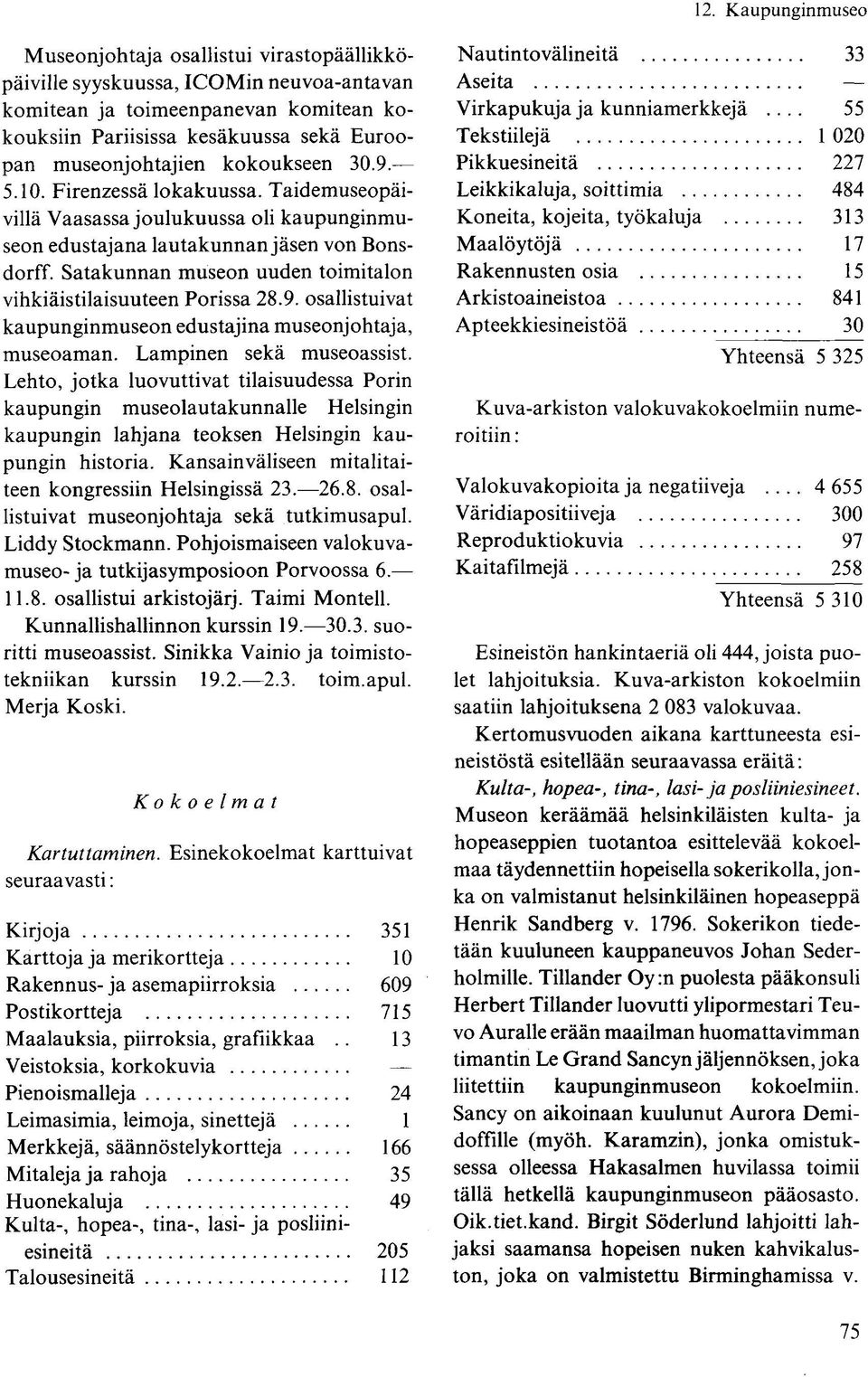 9. osallistuivat kaupunginmuseon edustajina museonjohtaja, museoaman. Lampinen sekä museoassist.