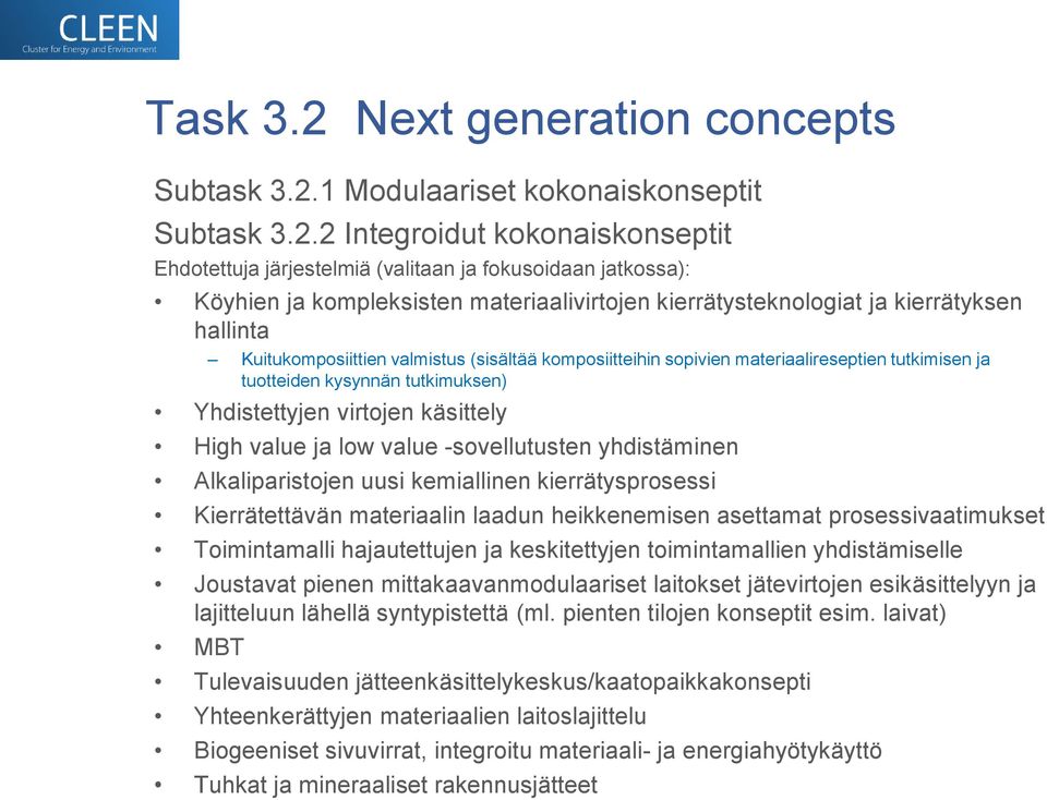 1 Modulaariset kokonaiskonseptit Subtask 3.2.