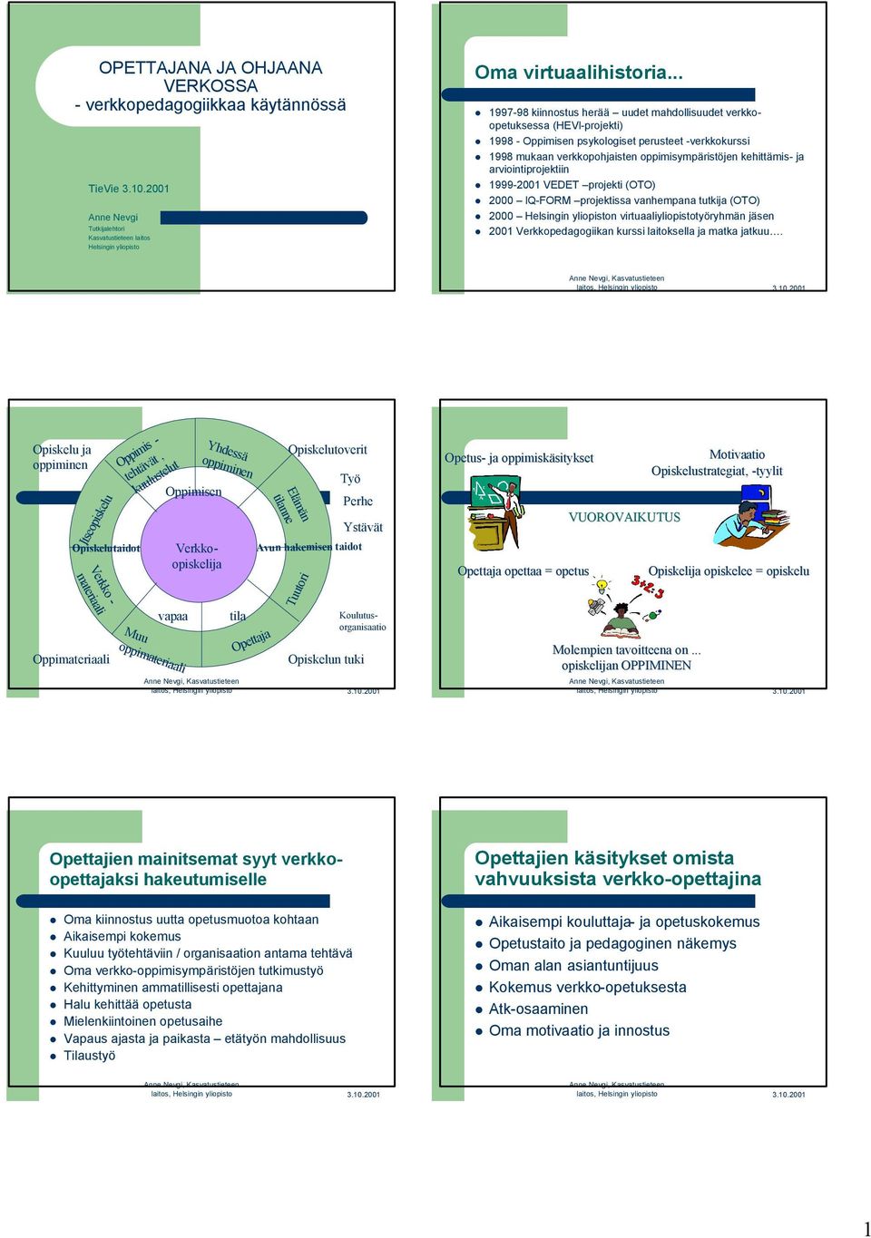 ja arviointiprojektiin 1999-2001 VEDET projekti (OTO) 2000 IQ-FORM projektissa vanhempana tutkija (OTO) 2000 Helsingin yliopiston virtuaaliyliopistotyöryhmän jäsen 2001 Verkkopedagogiikan kurssi