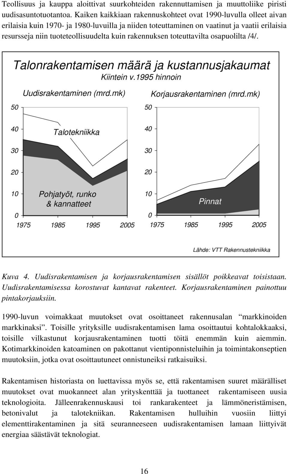 rakennuksen toteuttavilta osapuolilta /4/. Talonrakentamisen määrä ja kustannusjakaumat Kiintein v.1995 hinnoin Uudisrakentaminen (mrd.mk) Korjausrakentaminen (mrd.