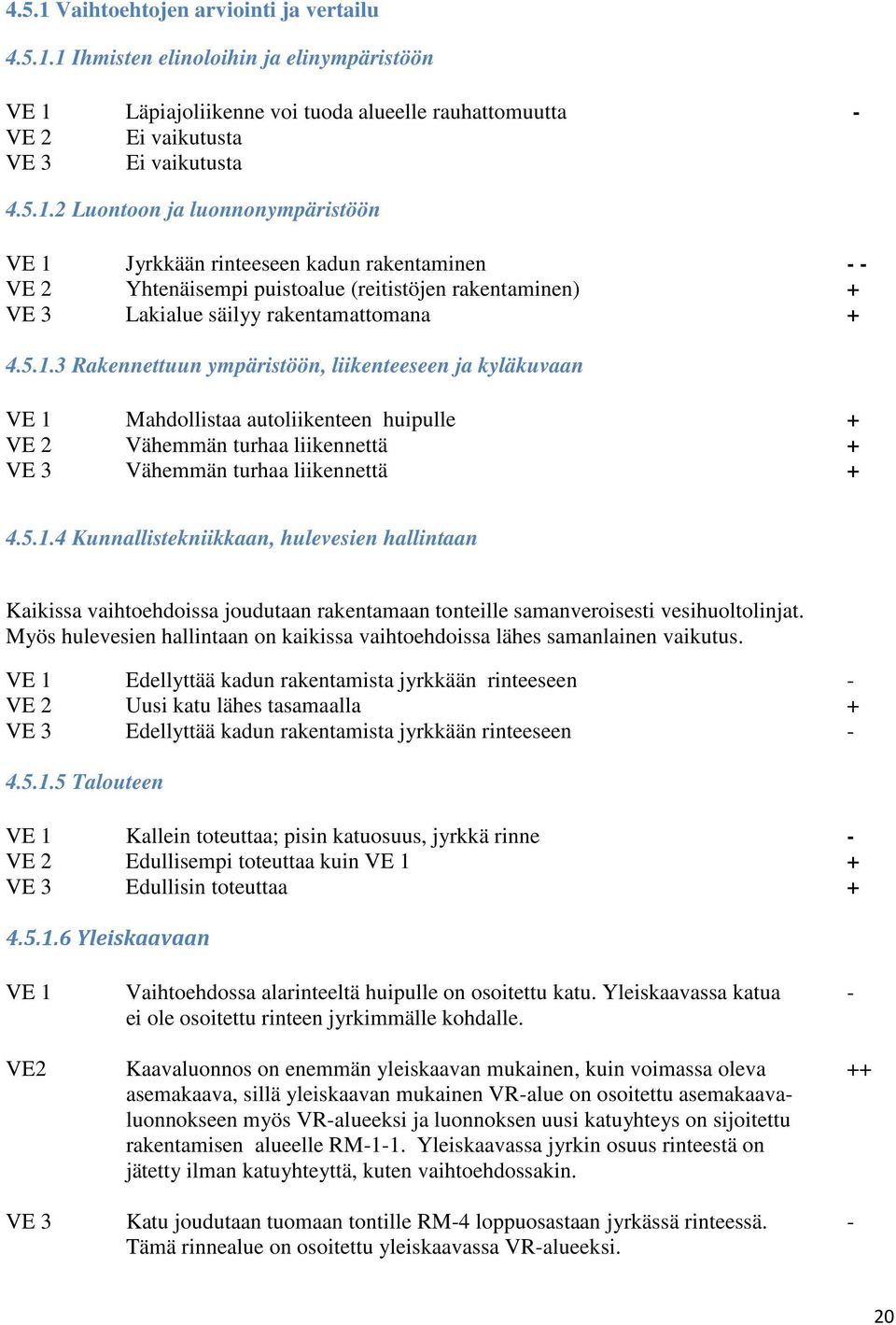 Myös hulevesien hallintaan on kaikissa vaihtoehdoissa lähes samanlainen vaikutus.