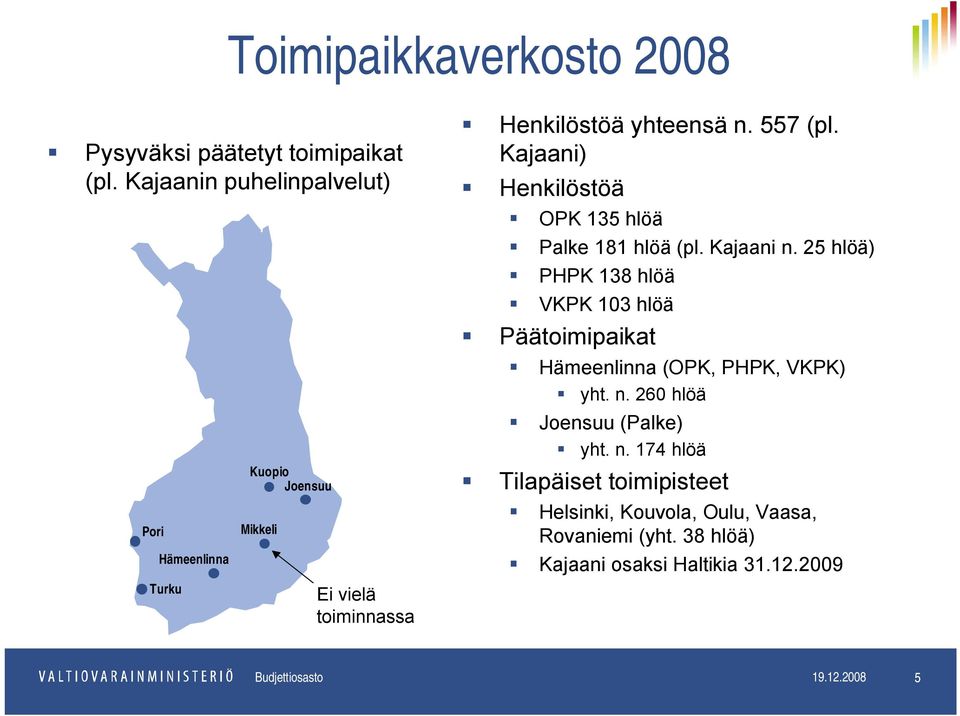 Kajaani) Henkilöstöä OPK 135 hlöä Palke 181 hlöä (pl. Kajaani n.