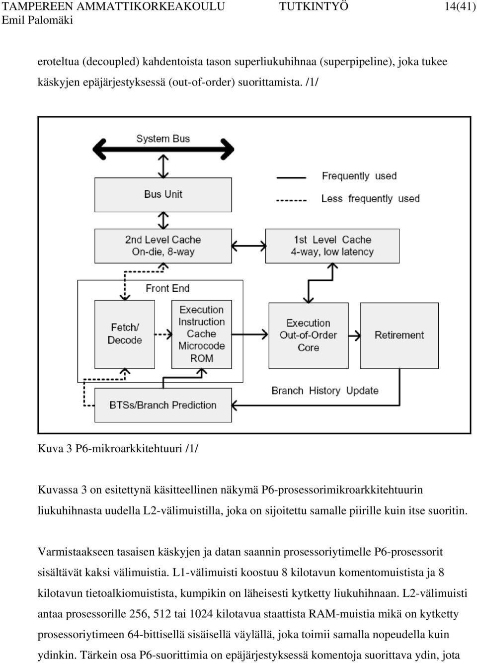 itse suoritin. Varmistaakseen tasaisen käskyjen ja datan saannin prosessoriytimelle P6-prosessorit sisältävät kaksi välimuistia.