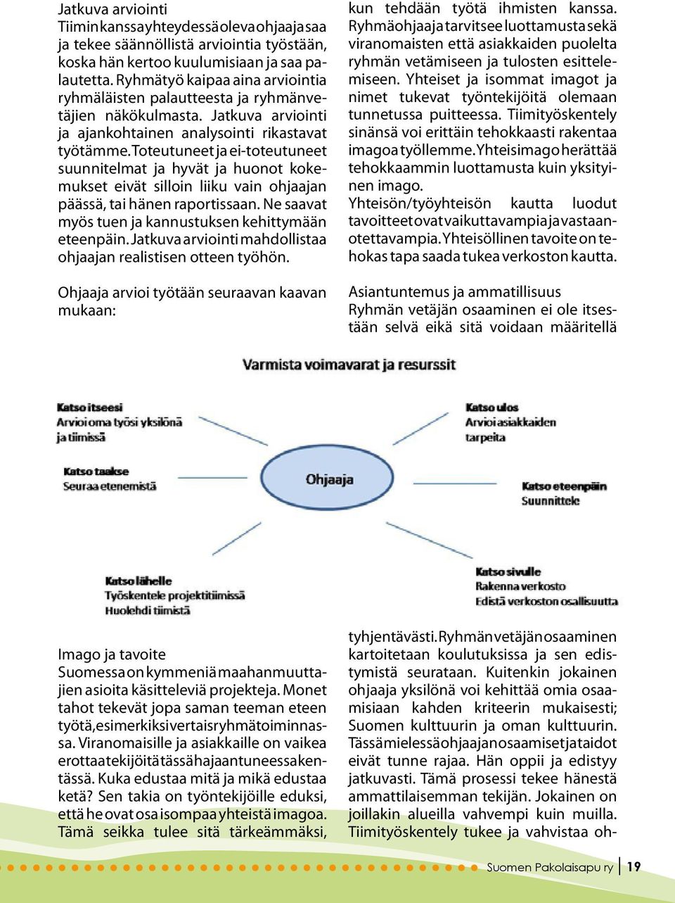 Toteutuneet ja ei-toteutuneet suunnitelmat ja hyvät ja huonot kokemukset eivät silloin liiku vain ohjaajan päässä, tai hänen raportissaan. Ne saavat myös tuen ja kannustuksen kehittymään eteenpäin.