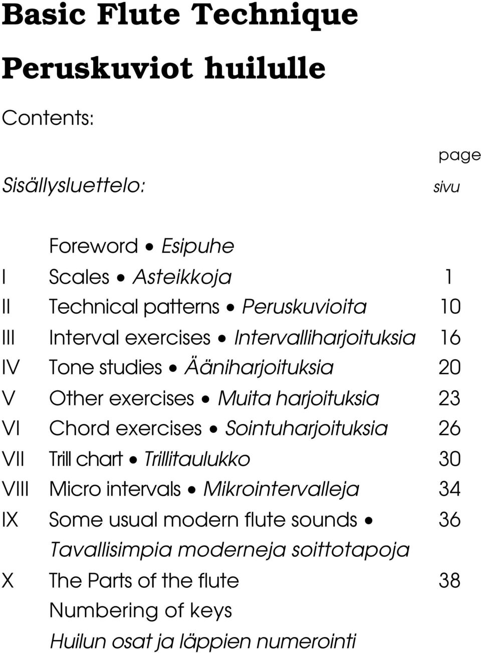 harjoituksia 23 VI Chord exercises Sointuharjoituksia 26 VII Trill chart Trillitaulukko 30 VIII Micro intervals Mikrointervalleja 34 IX