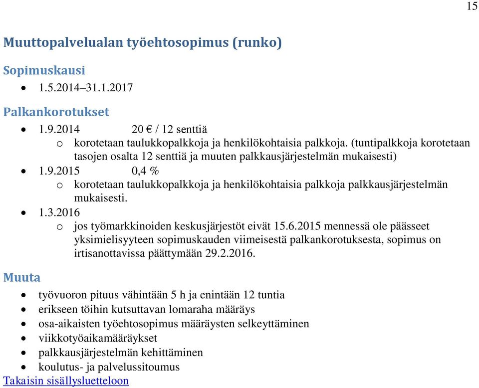 2015 0,4 % palkkausjärjestelmän mukaisesti. 1.3.2016 