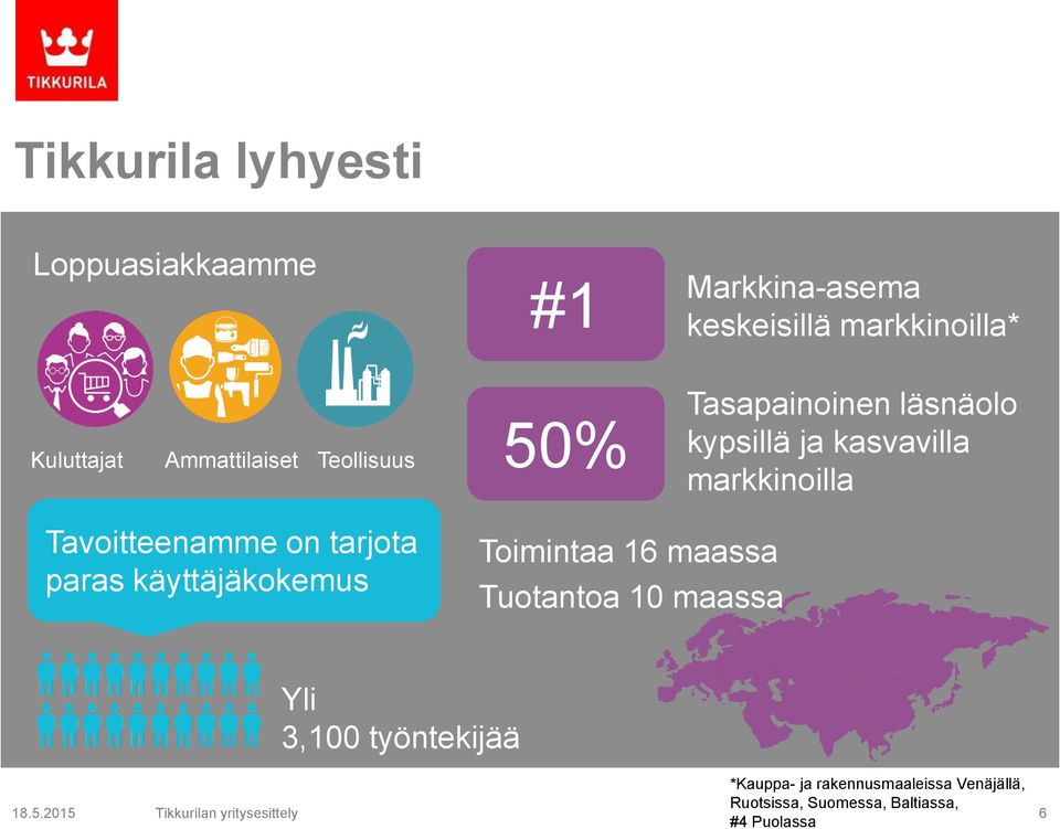 on tarjota paras käyttäjäkokemus Toimintaa 16 maassa Tuotantoa 10 maassa Yli 3,100 työntekijää