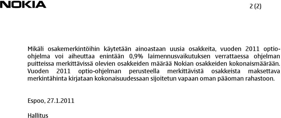 Nokian osakkeiden kokonaismäärään.
