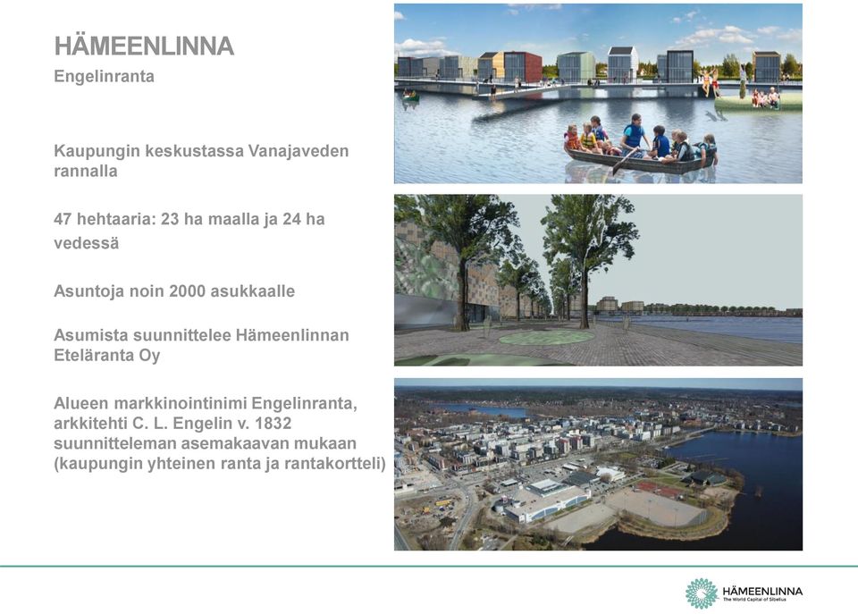 Hämeenlinnan Eteläranta Oy Alueen markkinointinimi Engelinranta, arkkitehti C. L.