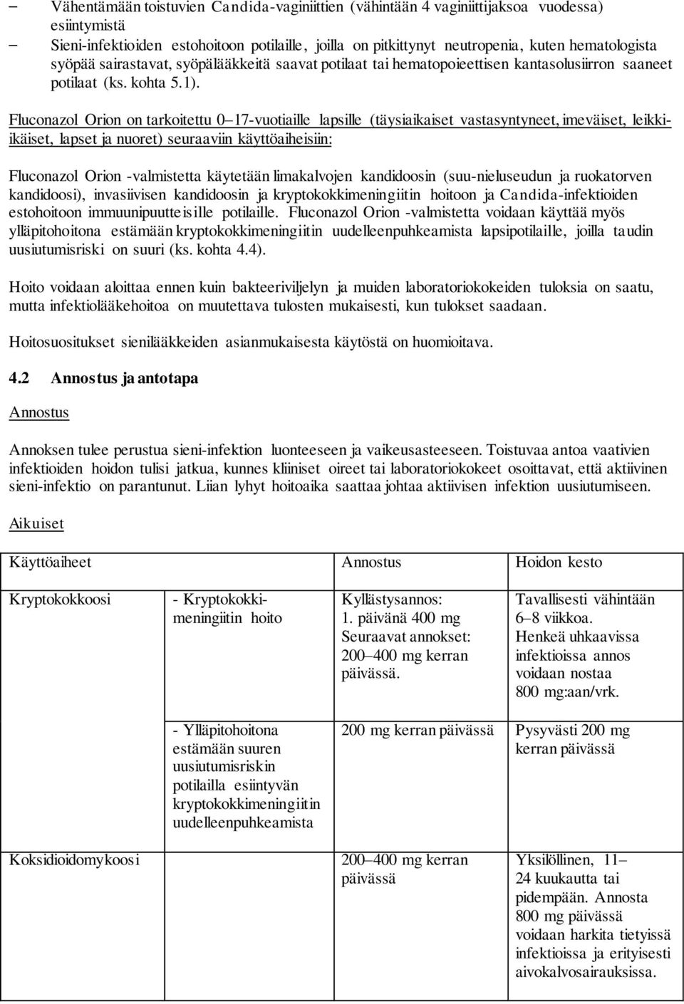 Fluconazol Orion on tarkoitettu 0 17-vuotiaille lapsille (täysiaikaiset vastasyntyneet, imeväiset, leikkiikäiset, lapset ja nuoret) seuraaviin käyttöaiheisiin: Fluconazol Orion -valmistetta käytetään